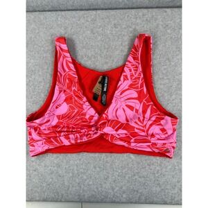 PINK Active XL Sports Bra Red Pink‎ Floral Leaf Twist Front Lightly Lined NWT